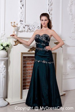Embroidery Floor-length Taffeta Emerald Green Dress for Prom