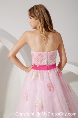 Baby Pink Tulle Appliques Floor-length A-line Dress for Prom