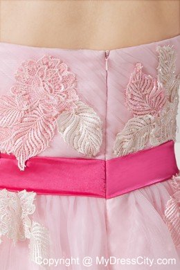 Baby Pink Tulle Appliques Floor-length A-line Dress for Prom