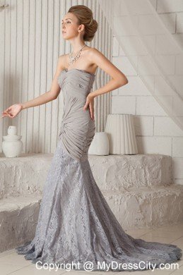 Grey Trumpet Sweetheart Dress for Prom with Lace Court Train