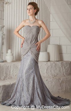 Grey Trumpet Sweetheart Dress for Prom with Lace Court Train