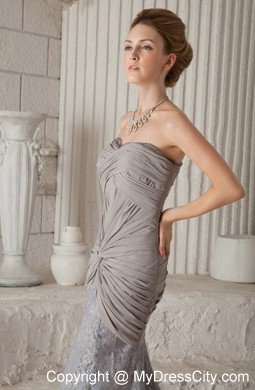 Grey Trumpet Sweetheart Dress for Prom with Lace Court Train
