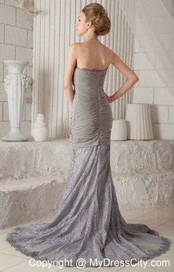 Grey Trumpet Sweetheart Dress for Prom with Lace Court Train