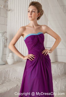 Purple Empire Strapless Chiffon Prom Dress with Brush Train