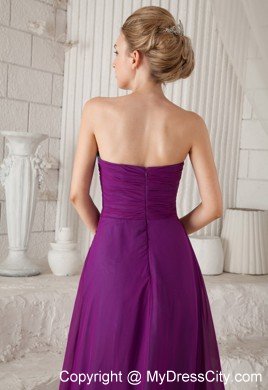 Purple Empire Strapless Chiffon Prom Dress with Brush Train