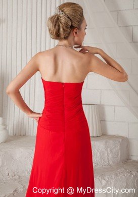 Red A-Line Strapless Court Train Chiffon Ruched Prom Dress