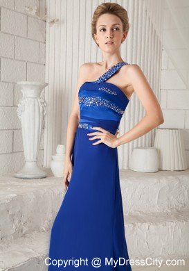 Blue One Shoulder Brush Train Beaded Cutout Back Prom Dress