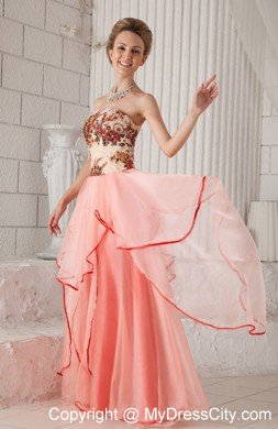 Watermelon Column Strapless Organza Appliques Dress for Prom