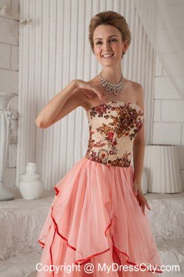 Watermelon Column Strapless Organza Appliques Dress for Prom