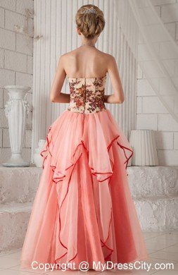 Watermelon Column Strapless Organza Appliques Dress for Prom