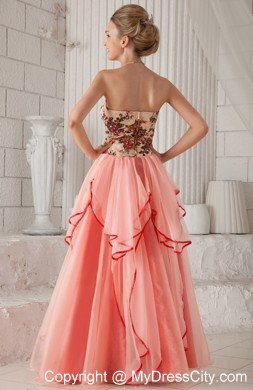 Watermelon Column Strapless Organza Appliques Dress for Prom