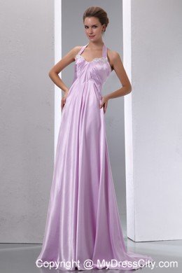 Lavender Halter Appliques Junior Prom Dress with Brush Train