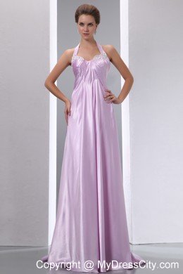 Lavender Halter Appliques Junior Prom Dress with Brush Train