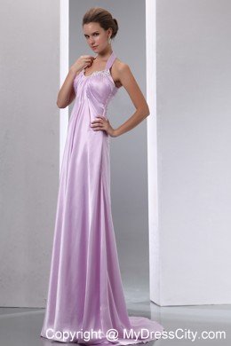 Lavender Halter Appliques Junior Prom Dress with Brush Train