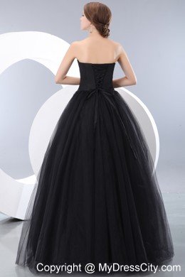 Black Tulle Floor-length A-line Strapless Junior Prom Dress
