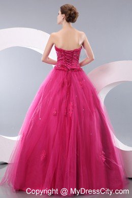 Unique Hot Pink A-line Strapless Long Prom Dress with Beading