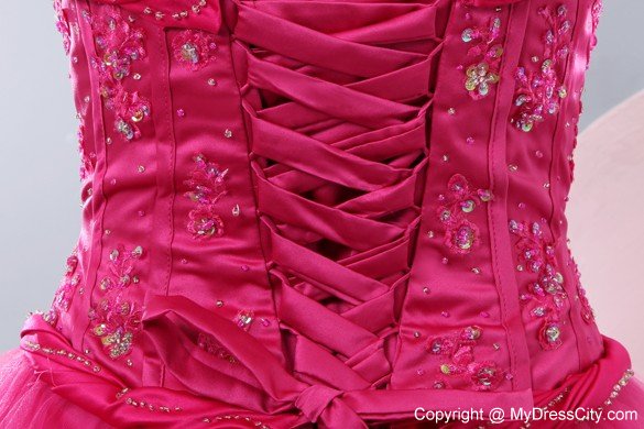 Unique Hot Pink A-line Strapless Long Prom Dress with Beading