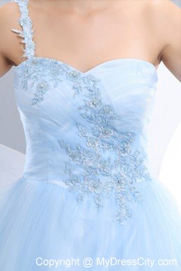 Beautiful Tulle Floor-length Baby Blue One Shoulder Prom Gown