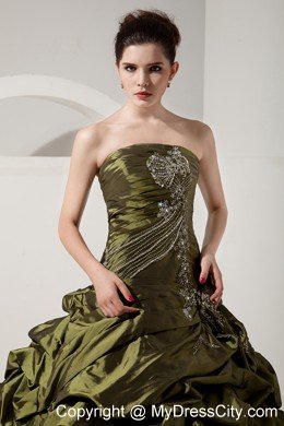 Pretty Olive Green A-line Pick-ups Prom Dress with Jacket
