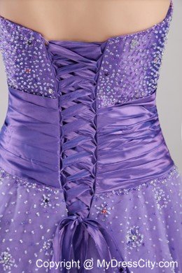 Lilac Tulle Empire Strapless Floor-length Beaded Prom Dress