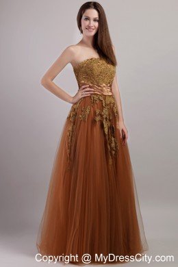 Empire Strapless Appliques Rust Red Prom Dress Floor-length Tulle