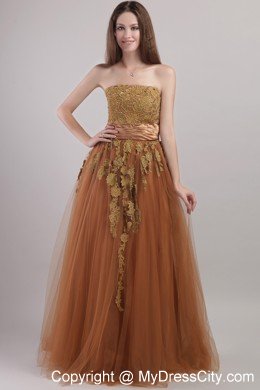 Empire Strapless Appliques Rust Red Prom Dress Floor-length Tulle