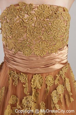 Empire Strapless Appliques Rust Red Prom Dress Floor-length Tulle