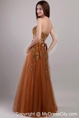 Empire Strapless Appliques Rust Red Prom Dress Floor-length Tulle