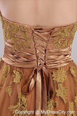 Empire Strapless Appliques Rust Red Prom Dress Floor-length Tulle