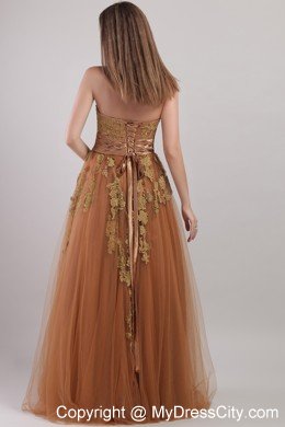 Empire Strapless Appliques Rust Red Prom Dress Floor-length Tulle