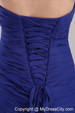 Blue Sweetheart Appliques Prom Dress with Chapel Train Chiffon