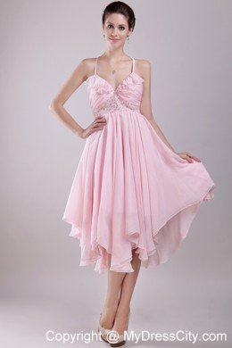 Spaghetti Straps Asymmetrical Pink Empire Prom Dress Chiffon