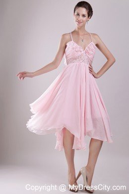 Spaghetti Straps Asymmetrical Pink Empire Prom Dress Chiffon