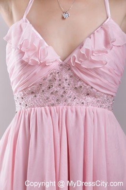 Spaghetti Straps Asymmetrical Pink Empire Prom Dress Chiffon
