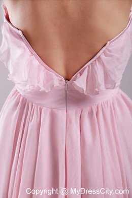 Spaghetti Straps Asymmetrical Pink Empire Prom Dress Chiffon