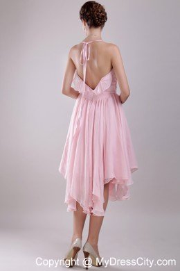 Spaghetti Straps Asymmetrical Pink Empire Prom Dress Chiffon