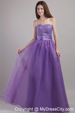 Purple Empire Sweetheart Long Prom Dress Organza Beading