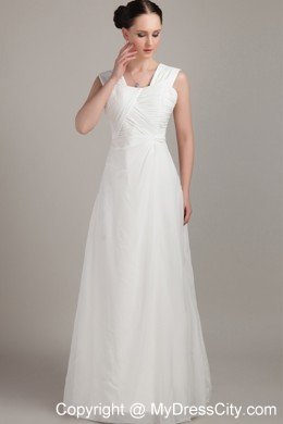 Straps White Empire Floor-length Chiffon Ruche Prom Dress