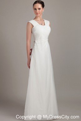Straps White Empire Floor-length Chiffon Ruche Prom Dress