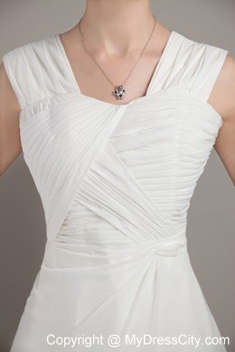 Straps White Empire Floor-length Chiffon Ruche Prom Dress