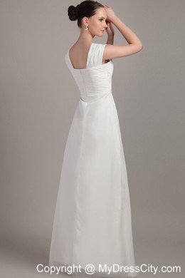 Straps White Empire Floor-length Chiffon Ruche Prom Dress