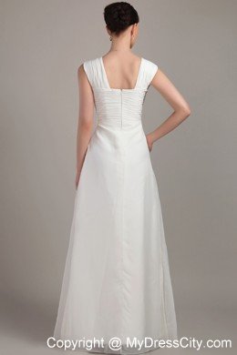 Straps White Empire Floor-length Chiffon Ruche Prom Dress