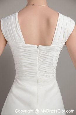 Straps White Empire Floor-length Chiffon Ruche Prom Dress