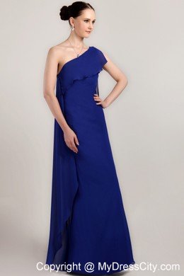 One Shoulder Blue Column Floor-length Chiffon Prom Dress