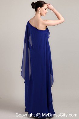 One Shoulder Blue Column Floor-length Chiffon Prom Dress