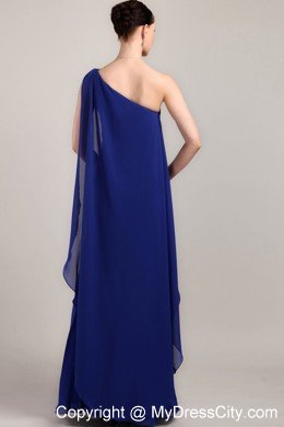 One Shoulder Blue Column Floor-length Chiffon Prom Dress