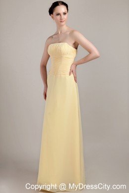 Light Yellow Column Strapless Floor-length Prom Dress Chiffon Ruche