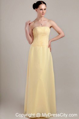 Light Yellow Column Strapless Floor-length Prom Dress Chiffon Ruche