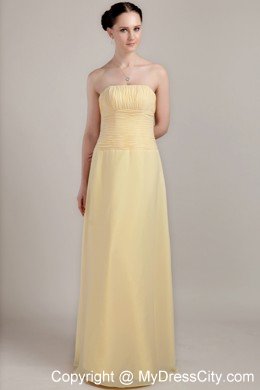 Light Yellow Column Strapless Floor-length Prom Dress Chiffon Ruche