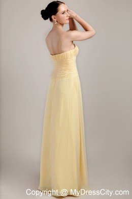 Light Yellow Column Strapless Floor-length Prom Dress Chiffon Ruche